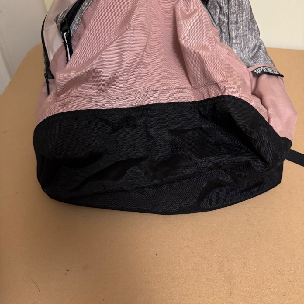 PINK Victoria's Secret Backpack Rose Gold‎ Grey Black Logo School Bag - Picture 10 of 10